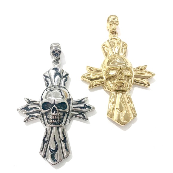 Stainless Steel BIKER PUNK SKULL CROSS NECKLACE - Picture 2 of 8